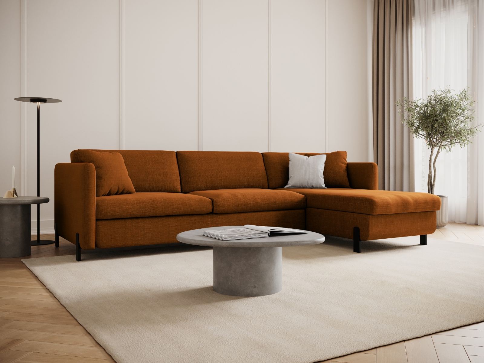 Micadoni Schlaf-Ecksofa Gloria 4-Sitzer Rechts Strukturierter Stoff Ziegel 205x140