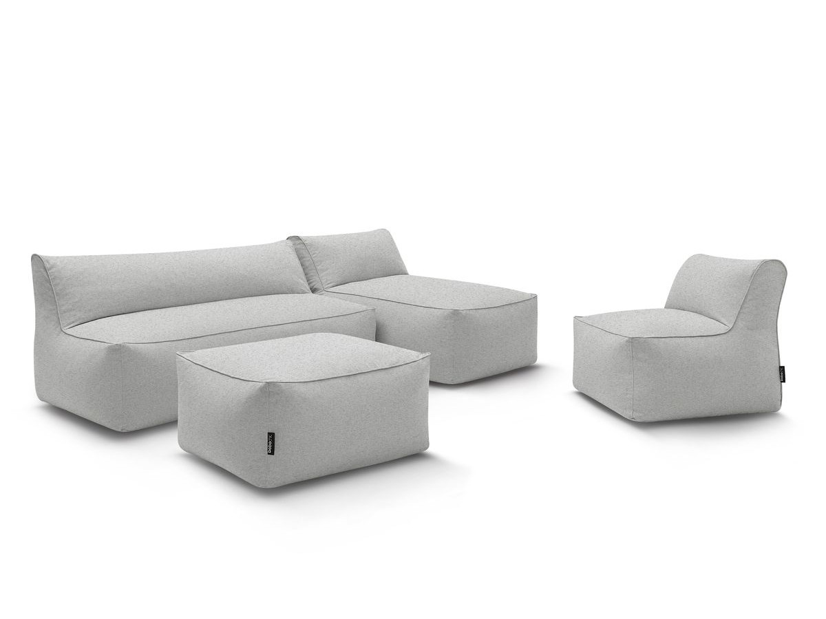 Bobochic Riviera Gartensofa 5-Sitzer mit Pouf Stoff Hellgrau