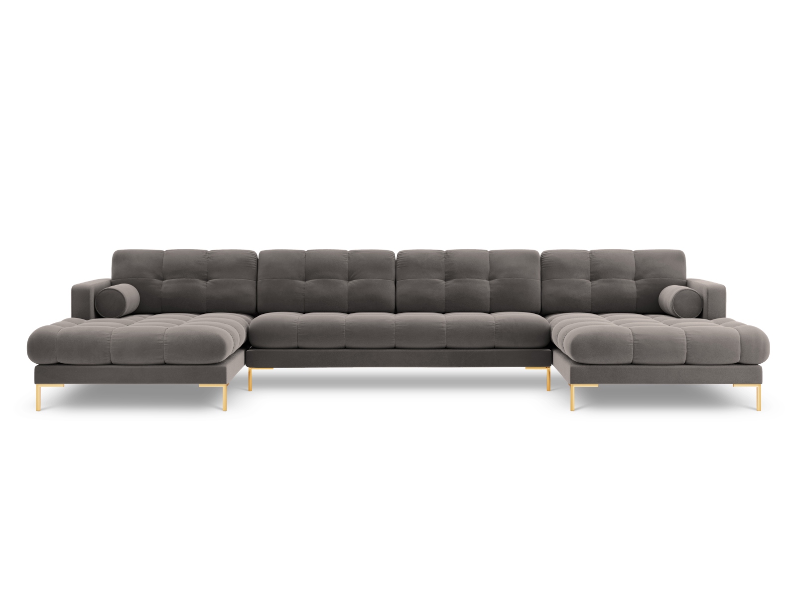 Cosmopolitan Design Panoramasofa Bali 7-Sitzer 383 cm Samt Bluvel Hellgrau Beine Gold