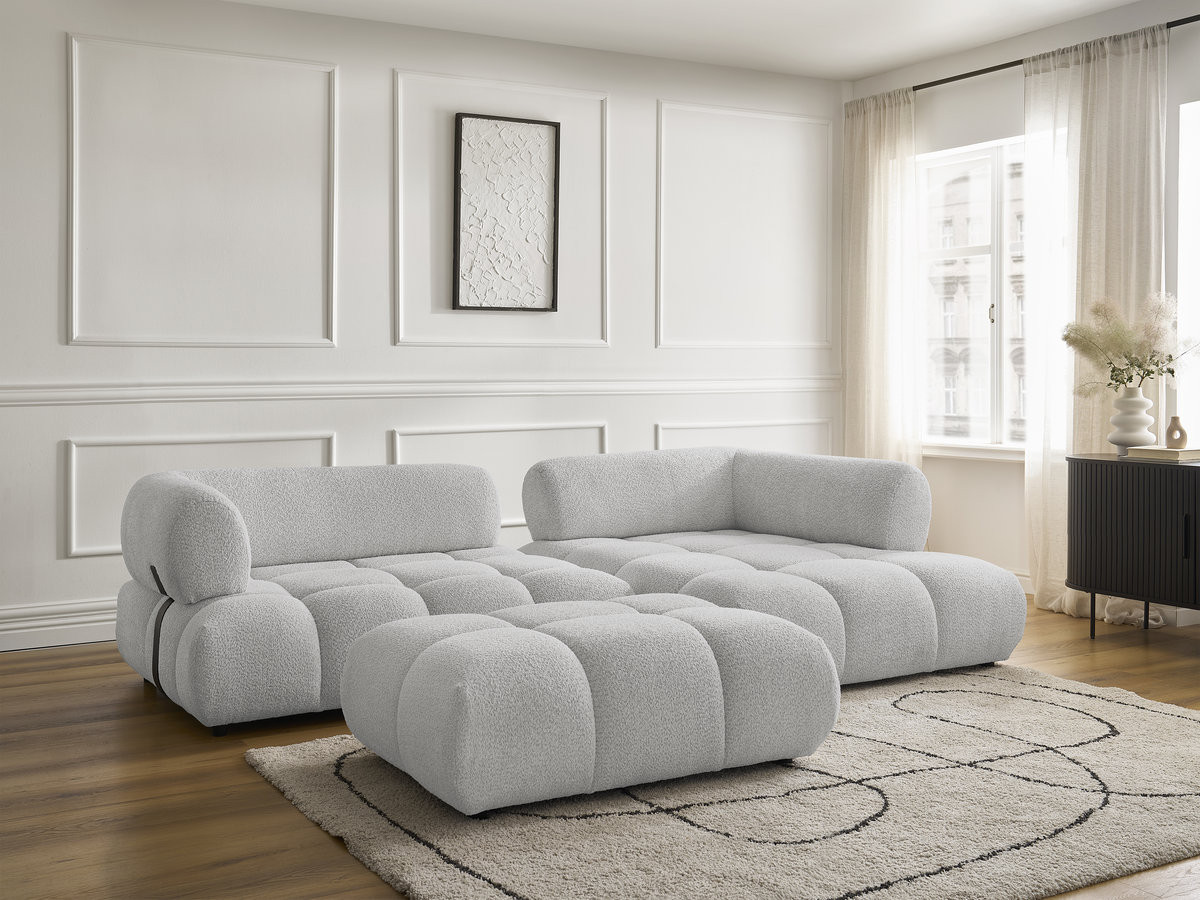 Bobochic Alya Ecksofa mit Pouf Bouclé-Stoff Hellgrau Ecke rechts