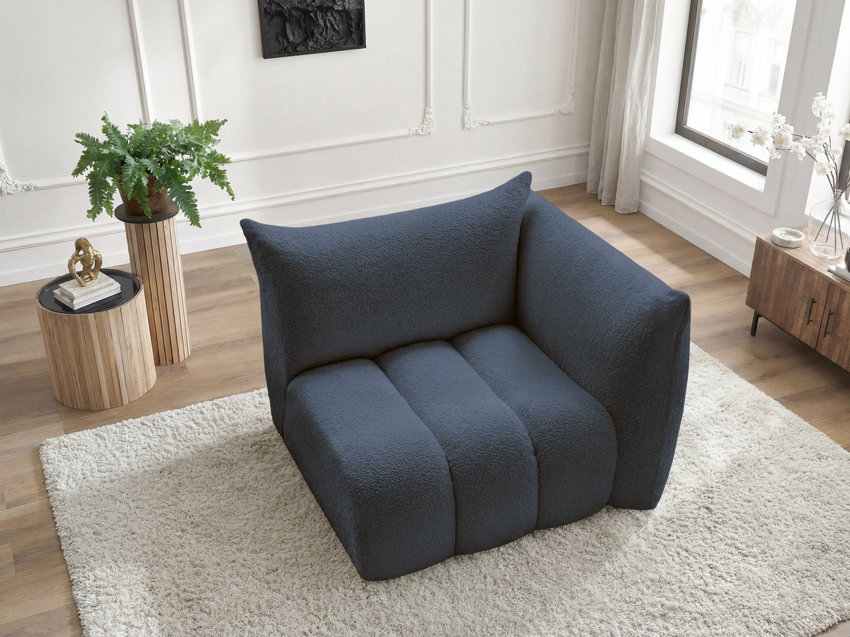 Bobochic Azra Sofamodul 1-Sitzer 117 × 112 cm Bouclé-Stoff Dunkelblau Ecke rechts