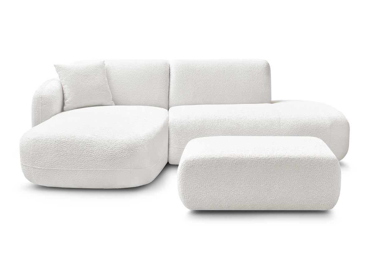 Bobochic Anda Ecksofa mit Pouf 241 × 163 cm Chenille Weiß Ecke links