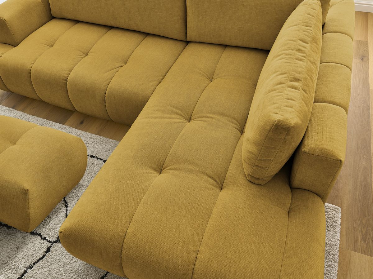 Bobochic Fuji Ecksofa mit Schlaffunktion und Bettkasten und Pouf 282 × 204 cm Stoff Gelb Ecke rechts