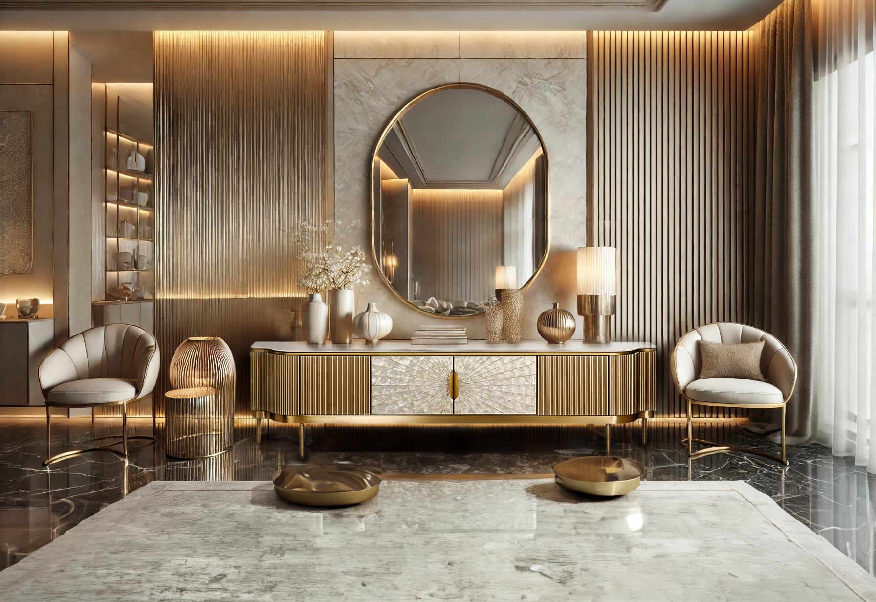 Livin Hill TV-Kommode Stilig 200 × 40 × 52 cm Champagnergold, Platte Weiß
