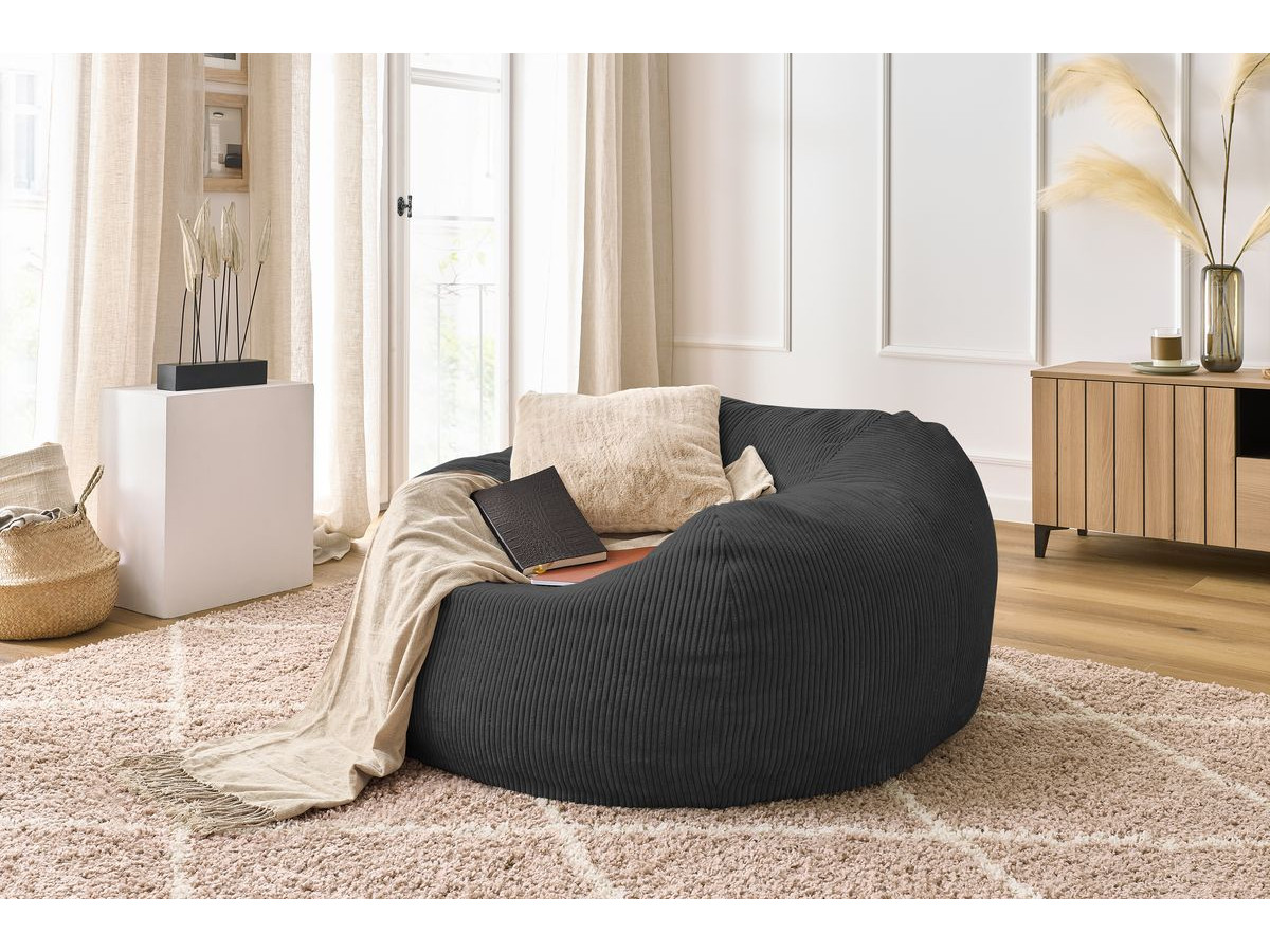 Bobochic Voltaire Pouf 120 × 70 cm Cordsamt Dunkelgrau