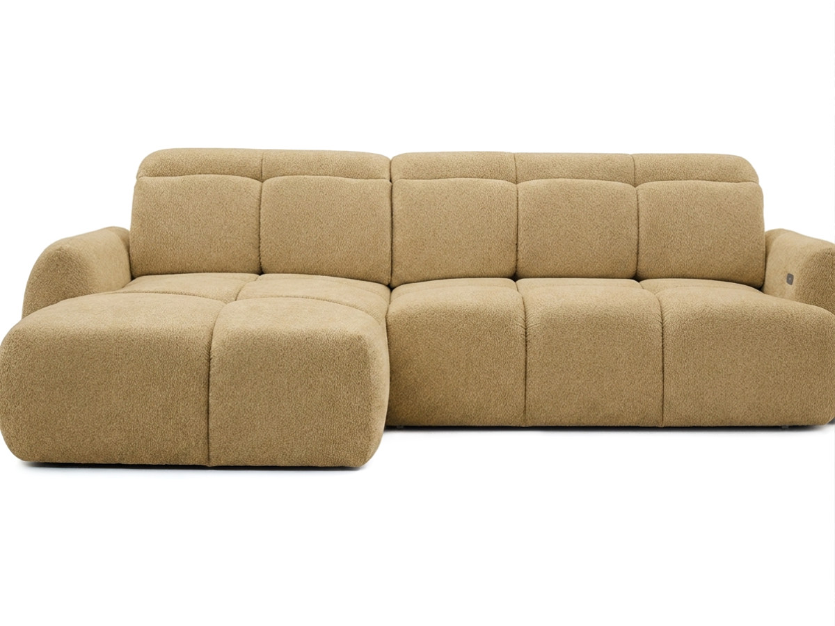 Bobochic Ruby Ecksofa mit Schlaffunktion und Bettkasten Chenille Gelb Ecke links