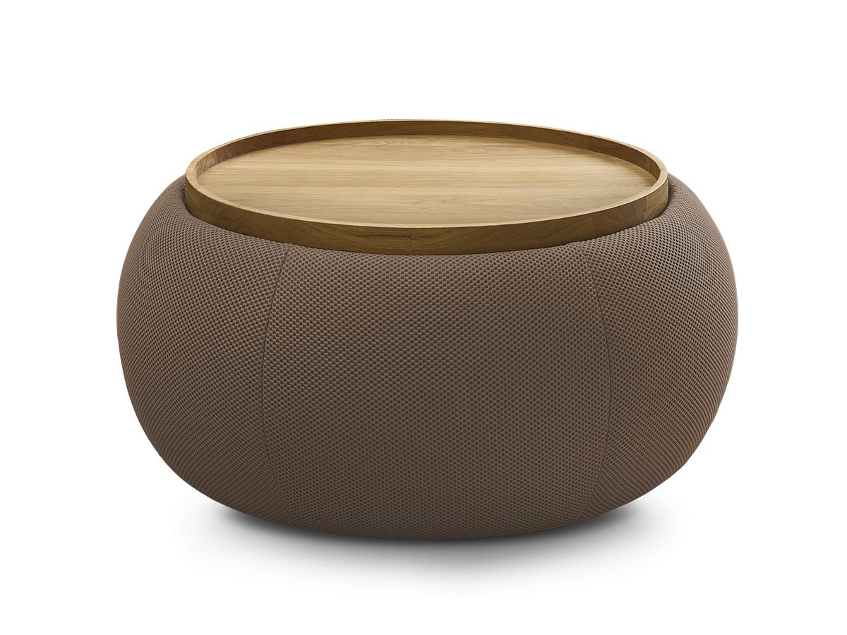 Bobochic Hayden Pouf mit Tablett, rund Mesh-Stoff Braun, 77 cm