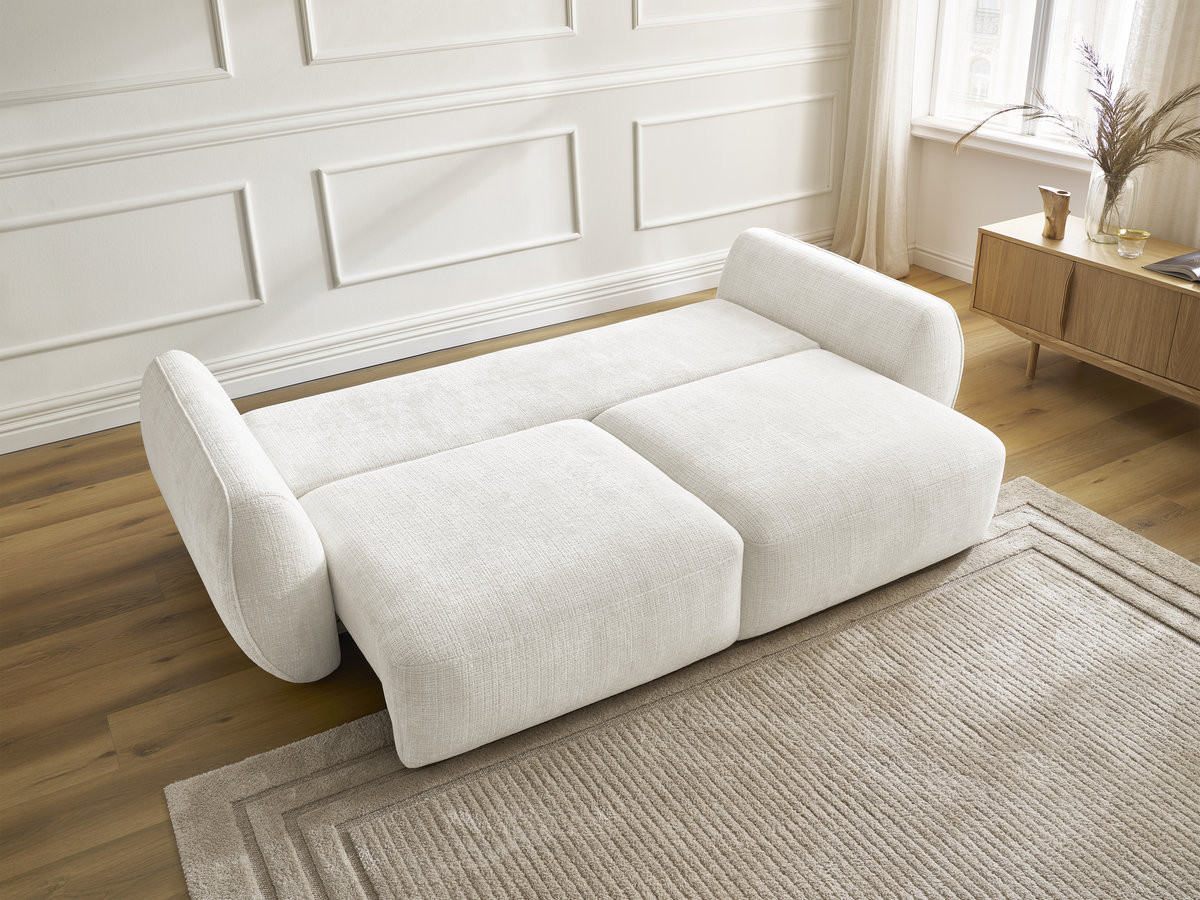 Bobochic Denise Schlafsofa 3-Sitzer mit Bettkasten Strukturstoff Weiß