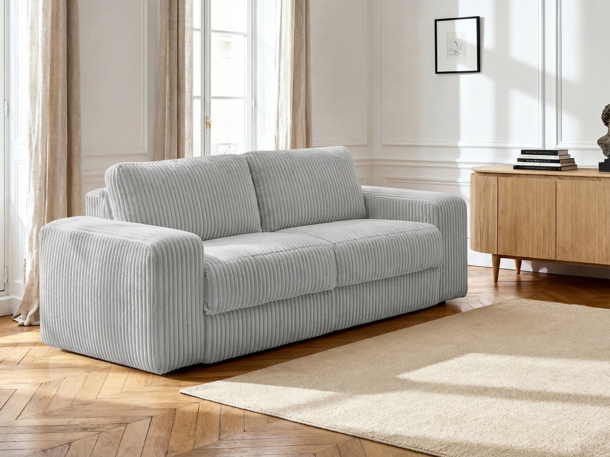 Bobochic Ibiza Schlafsofa 3-Sitzer Cordsamt Hellgrau, Liegefläche 160 × 196 cm