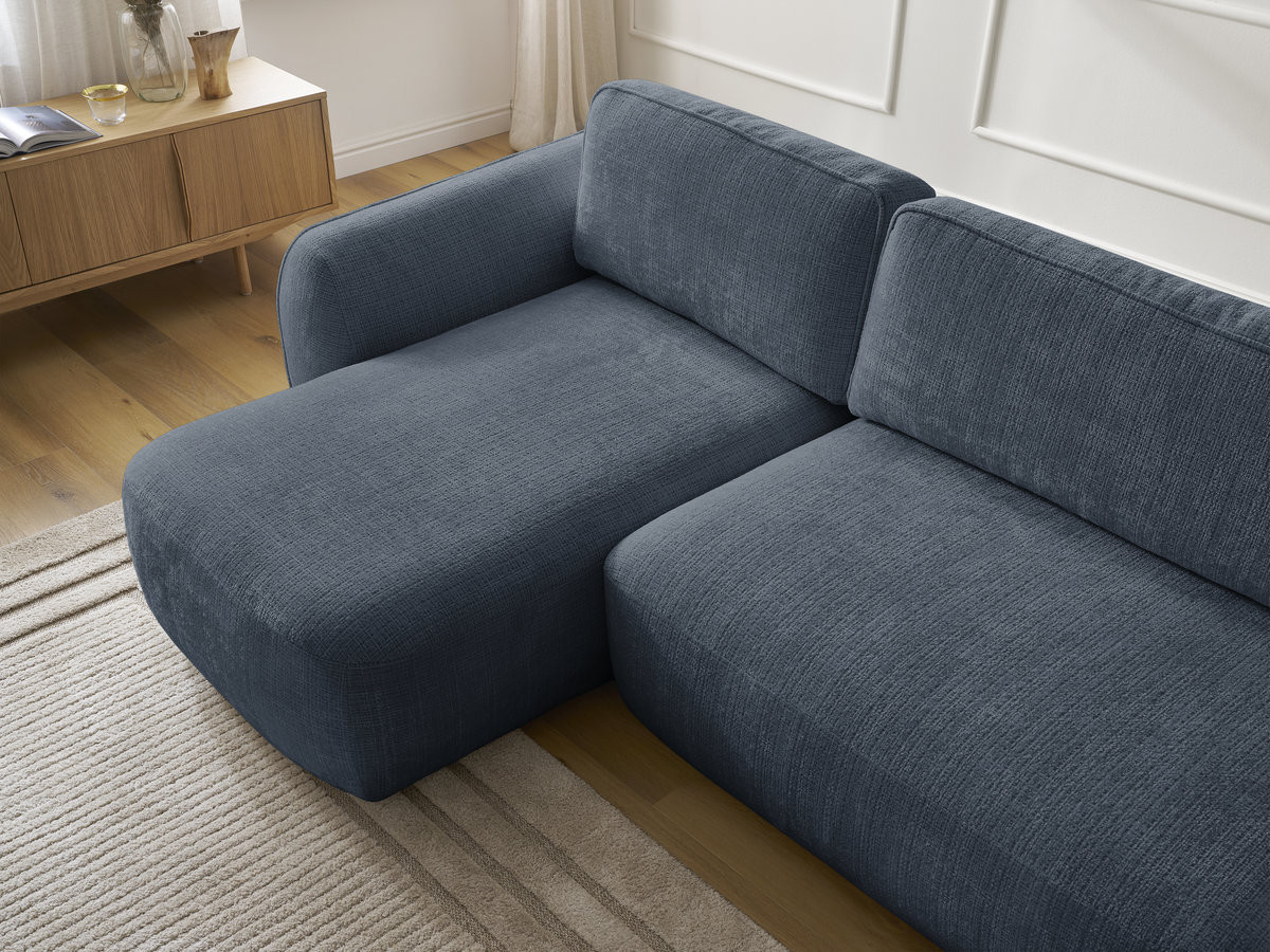 Bobochic Denise Ecksofa mit Schlaffunktion und Bettkasten 258 × 160 cm Strukturstoff Dunkelblau Ecke links