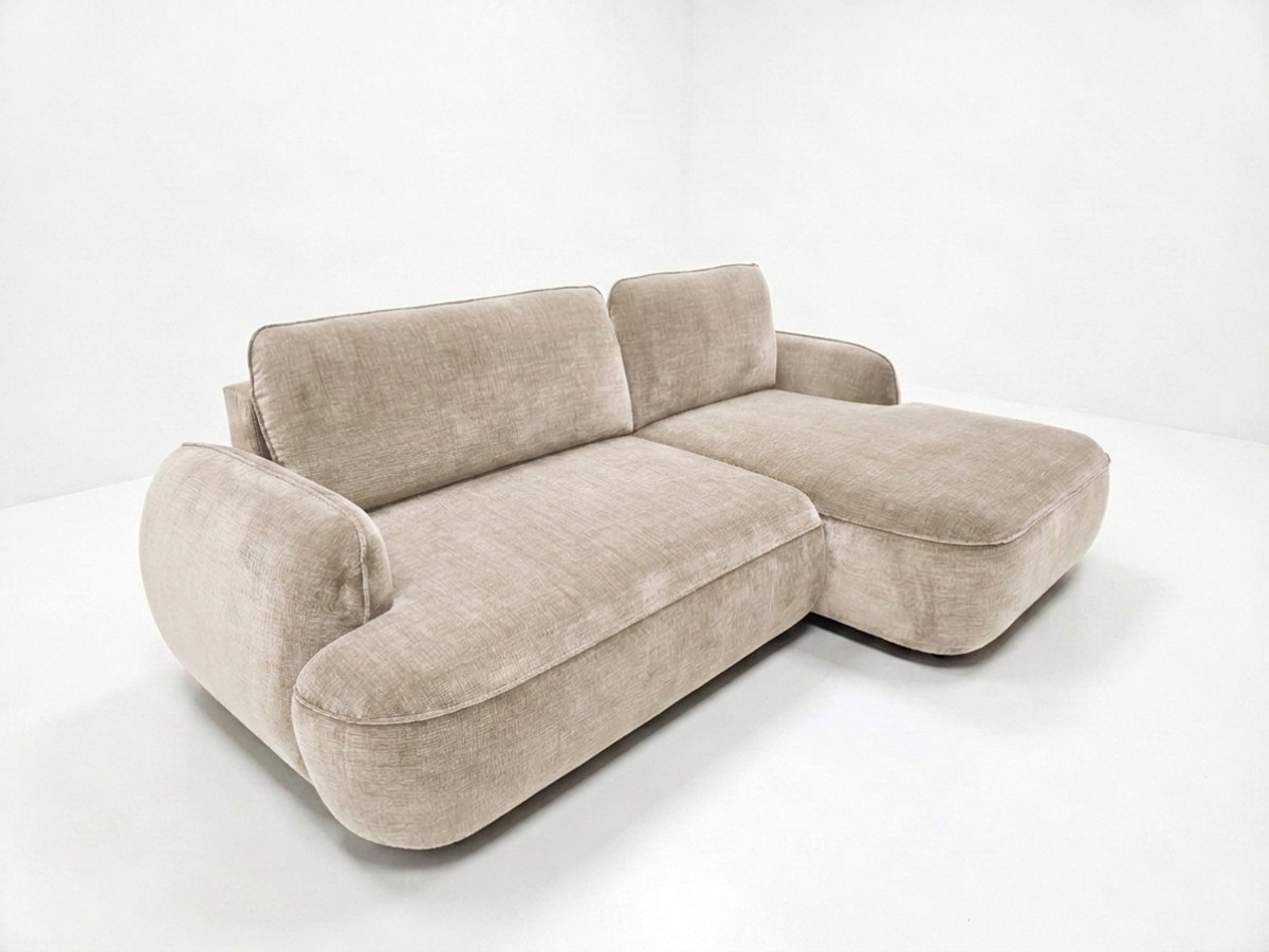 Bobochic Celeste Ecksofa mit Schlaffunktion und Bettkasten Stoff Beige Ecke rechts