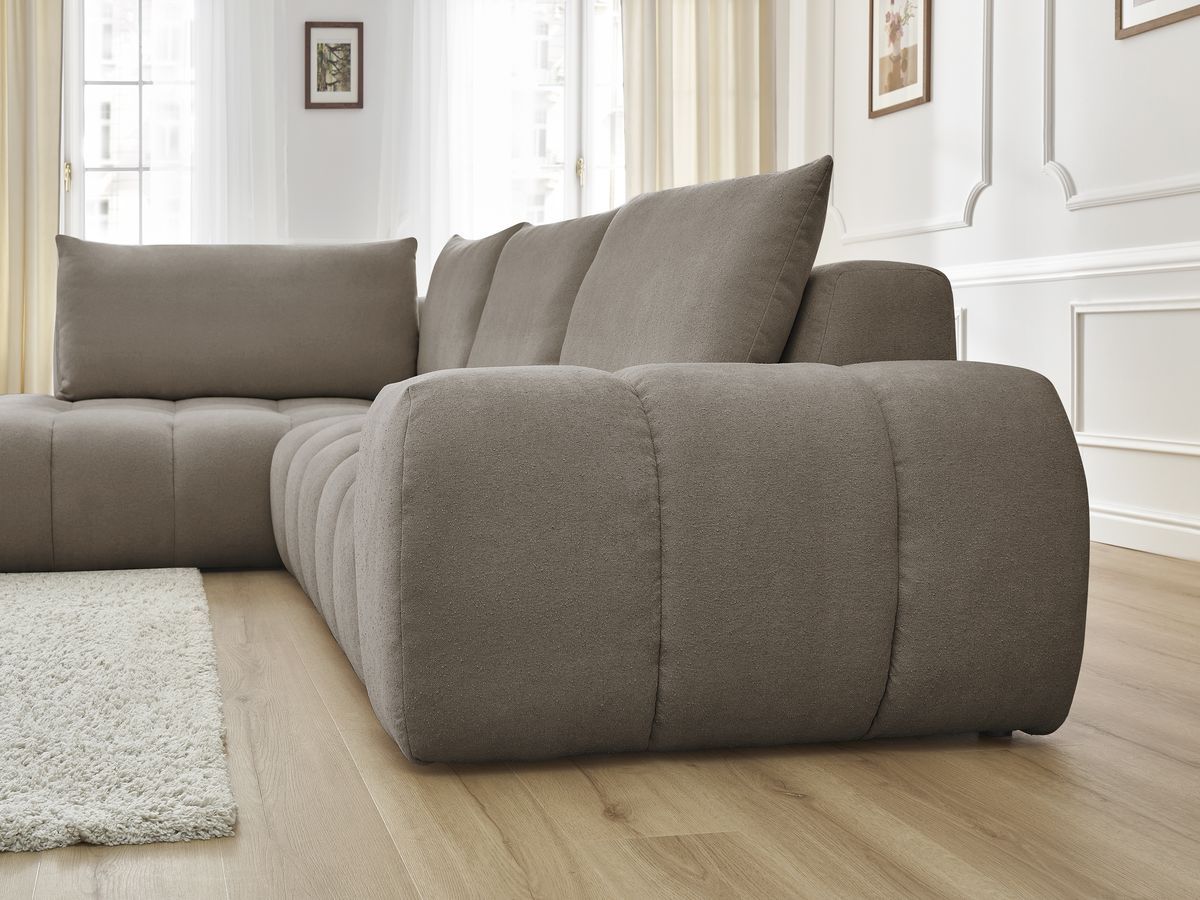 Bobochic Everest Ecksofa, 4 Kissen Strukturstoff Taupe Ecke links