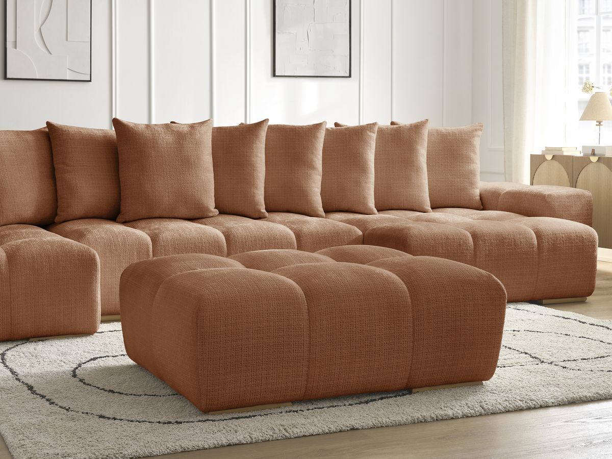 Bobochic Anakin Wohnlandschaft mit Pouf, Liegefläche 137 × 382 cm, 10 Kissen Strukturstoff Orange