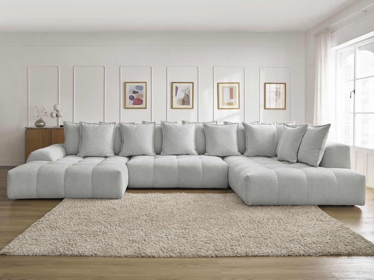 Bobochic Everest Wohnlandschaft, 14 Kissen Melange-Stoff Hellgrau Ecke links