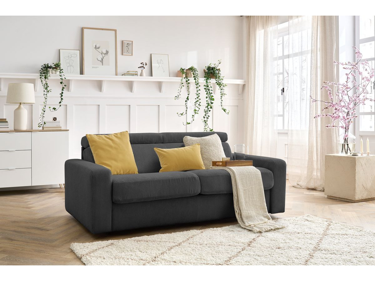 Bobochic Monaco Schlafsofa 3-Sitzer Cordsamt Dunkelgrau, Liegefläche 140 × 190 cm