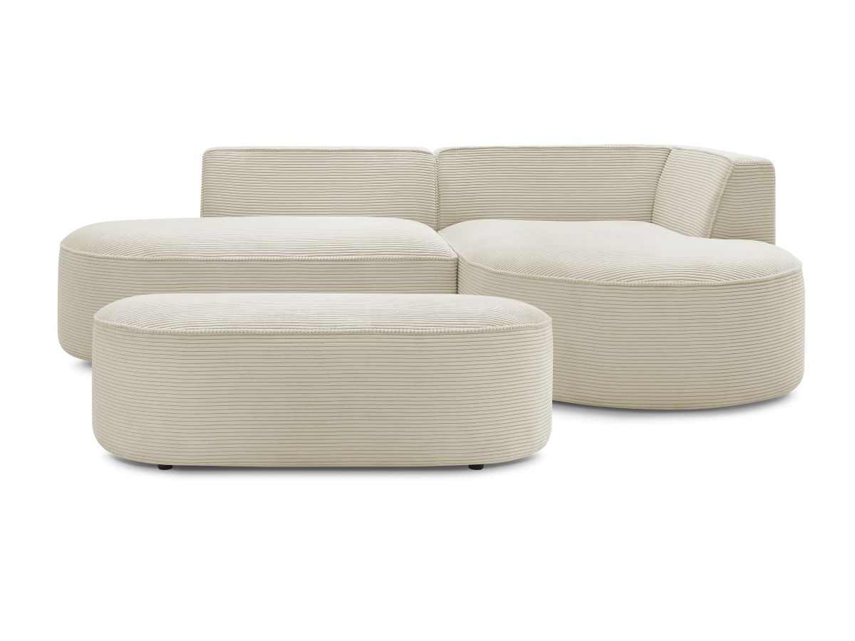 Bobochic Rousseau Ecksofa mit Pouf Cordsamt Beige Ecke rechts