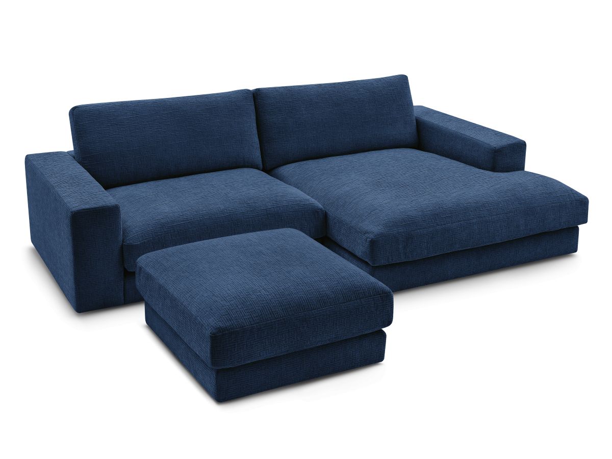 Bobochic Leonard Ecksofa mit Pouf 234 × 159 cm Strukturstoff Dunkelblau Ecke rechts