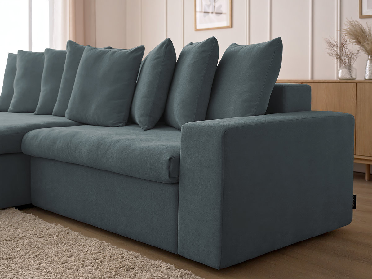 Bobochic Enore Ecksofa mit Pouf Stoff Blau Ecke links