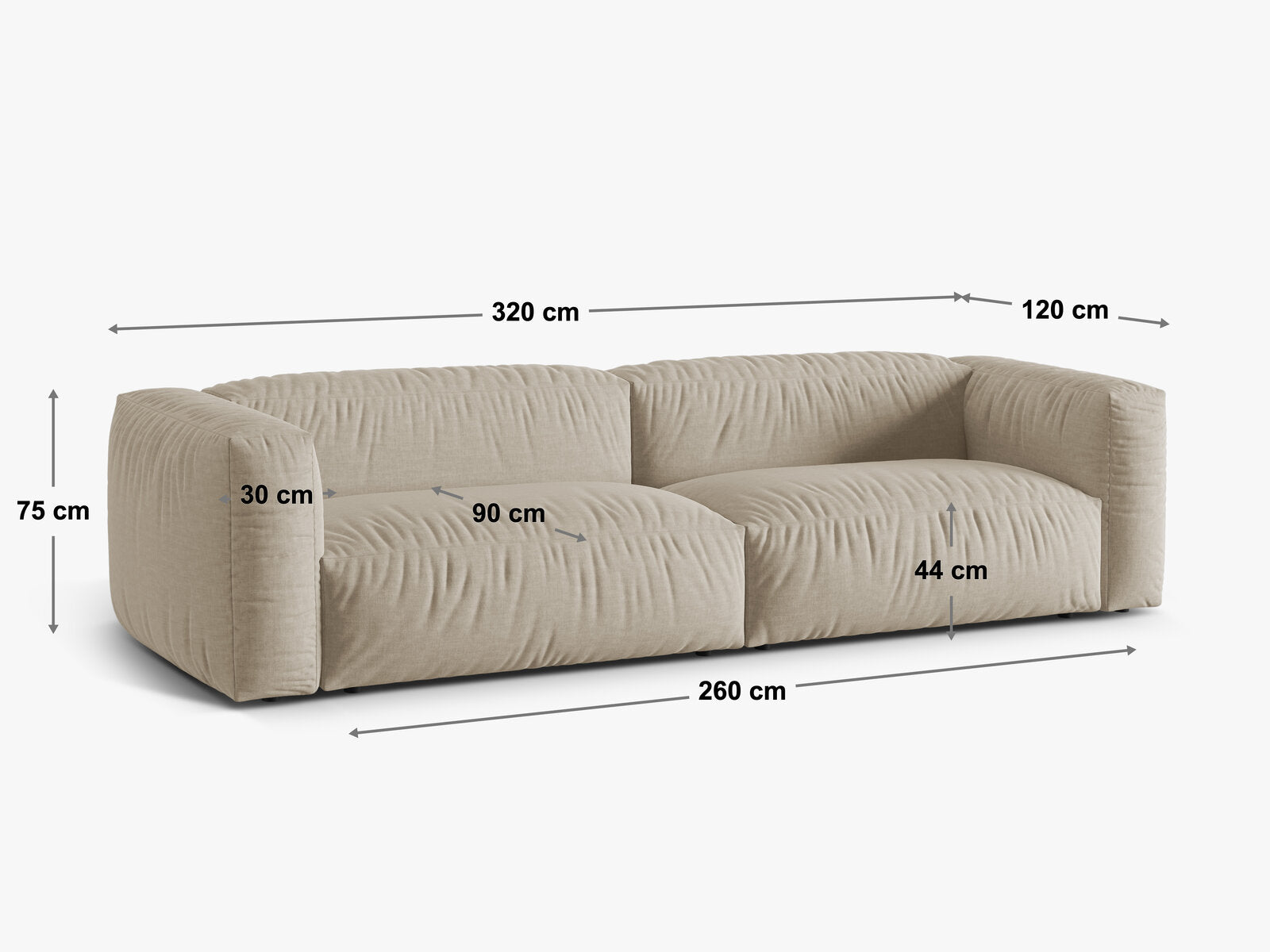 Micadoni Sofa Martina 4-Sitzer 90cm Sitztiefe Kord Tilia Ziegel