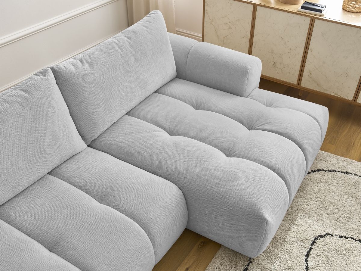 Bobochic Fuji Ecksofa mit Schlaffunktion und Bettkasten 292 × 160 cm Stoff Hellgrau Ecke rechts