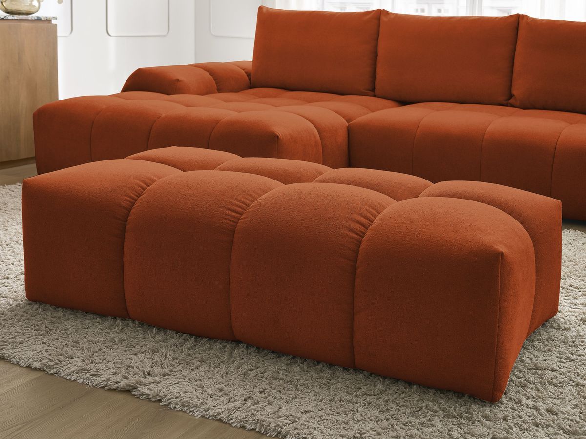 Bobochic Everest Ecksofa mit Schlaffunktion und Bettkasten und Pouf 318 × 180 cm, 3 Kissen Strukturstoff Orange Ecke links
