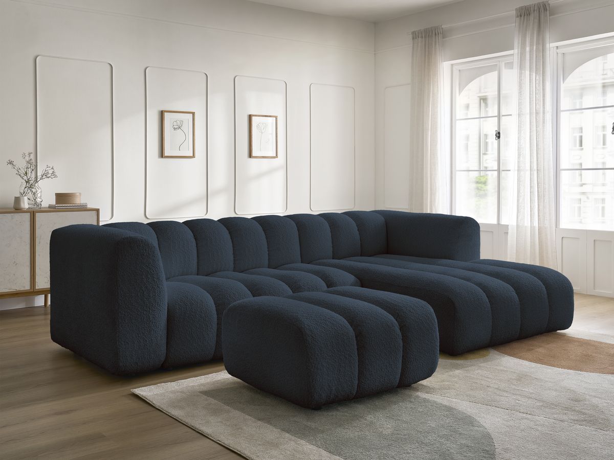 Bobochic Talia Ecksofa mit Pouf Bouclé-Stoff Dunkelblau Ecke rechts
