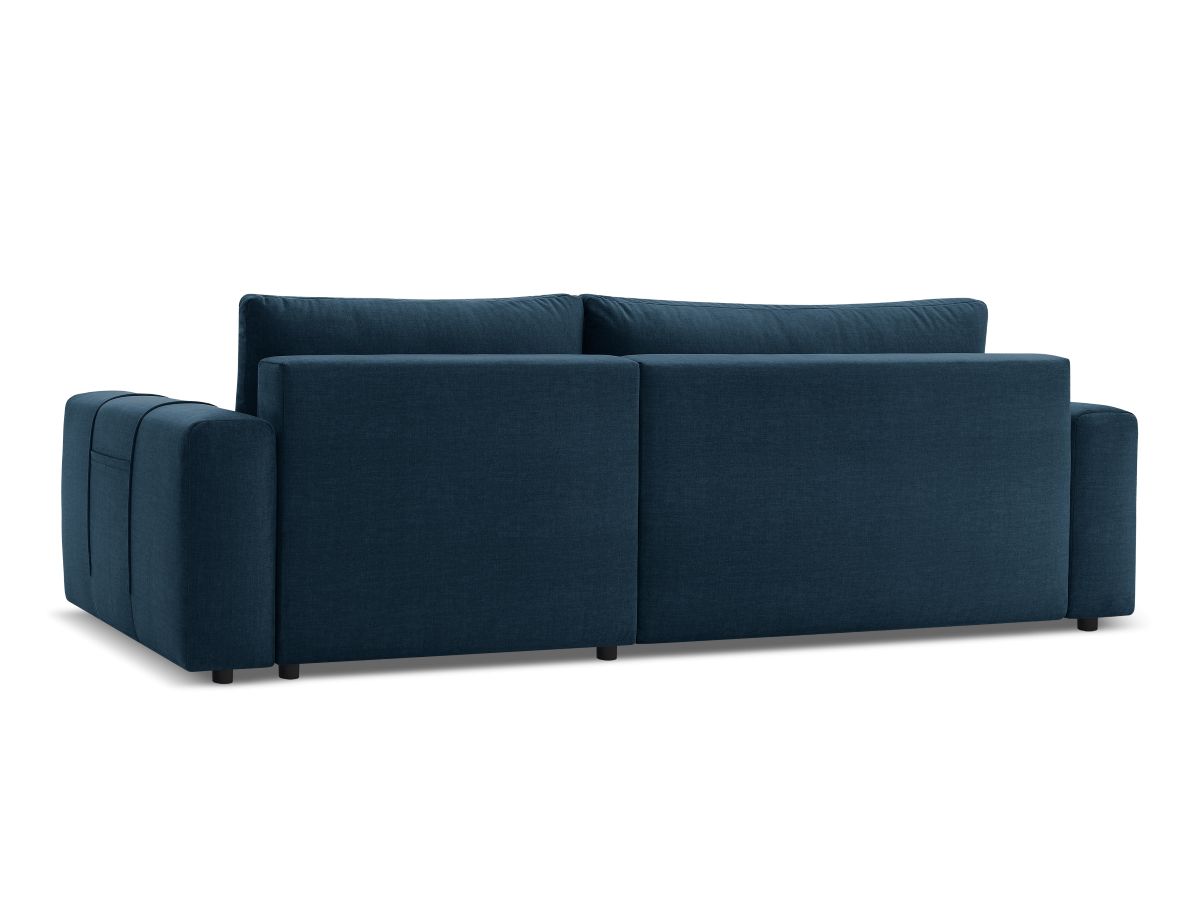 Bobochic Arsene Ecksofa mit Schlaffunktion und Bettkasten und Pouf 288 × 148 cm Samt Blau