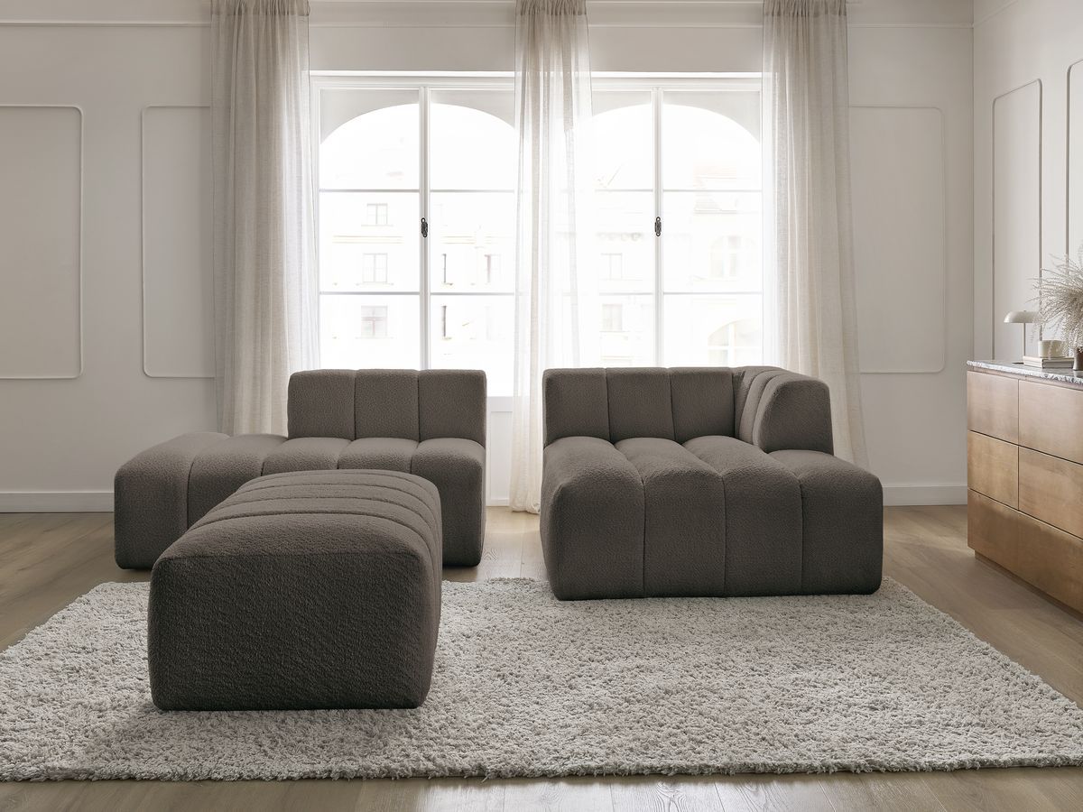 Bobochic Annecy Ecksofa mit Pouf Bouclé-Stoff Braun Ecke rechts