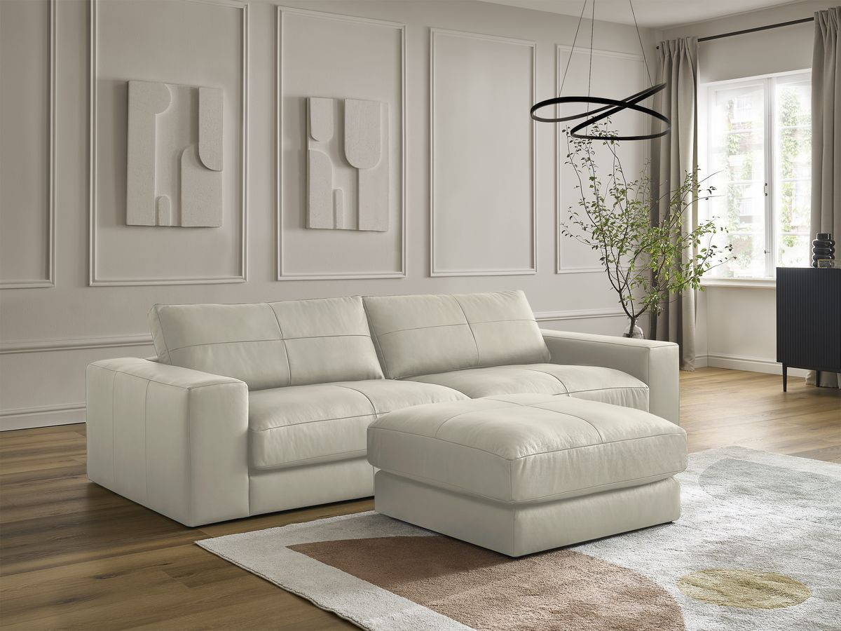 Bobochic Leonard Sofa 4-Sitzer mit Pouf 274 × 109 cm Leder Beige