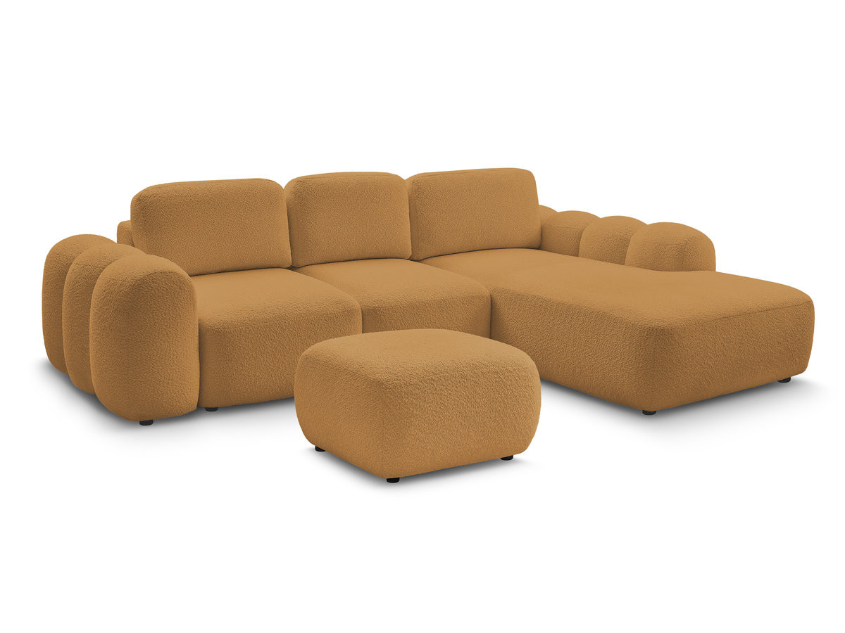 Bobochic Montaigne Ecksofa mit Schlaffunktion und Bettkasten und Pouf 288 × 196 cm Bouclé-Stoff Gelb Ecke rechts