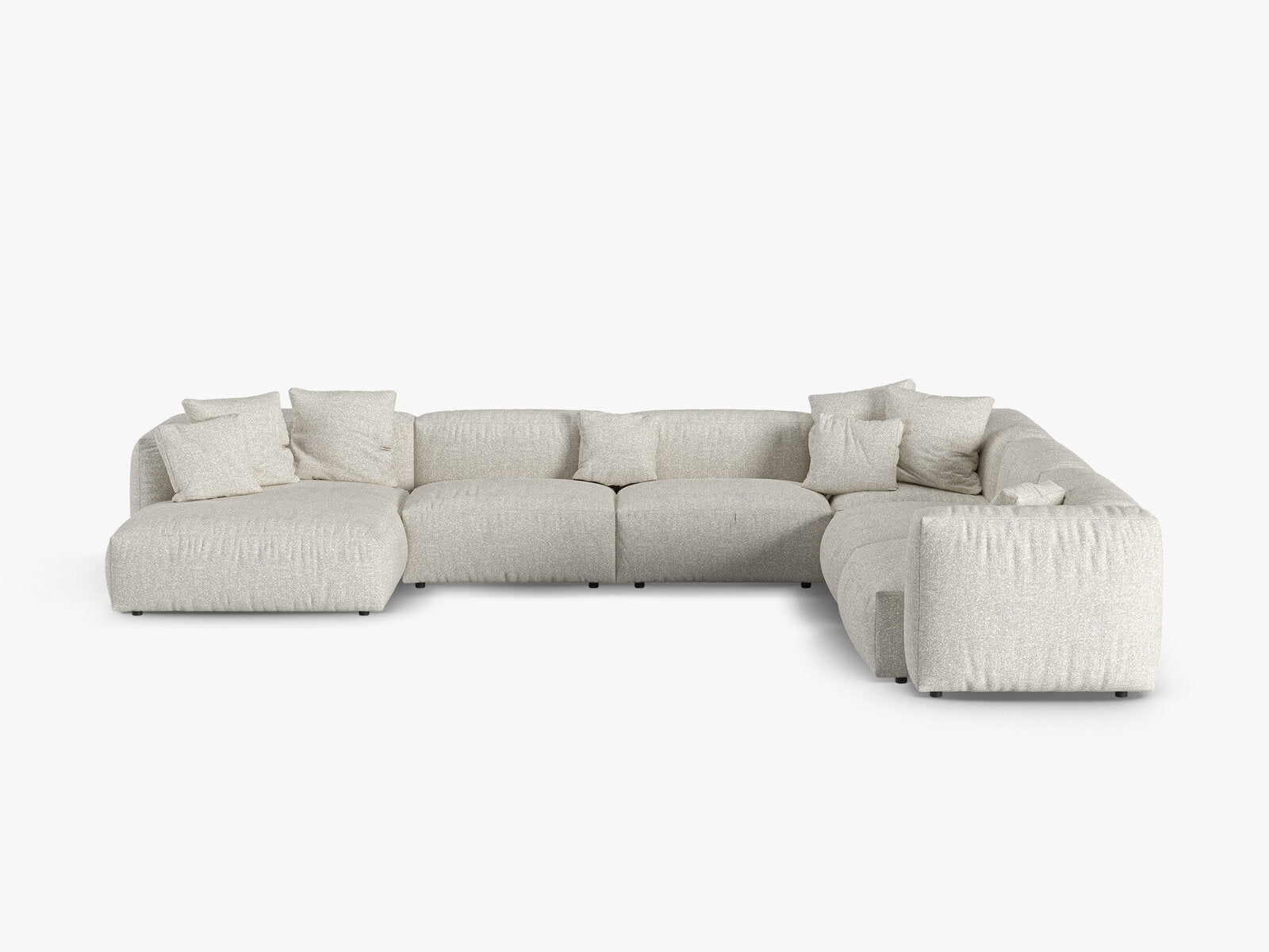 Micadoni modulares Ecksofa XL Martina 6-Sitzer 90cm Sitztiefe Rechts Boucle Monet Grau Beige Melange