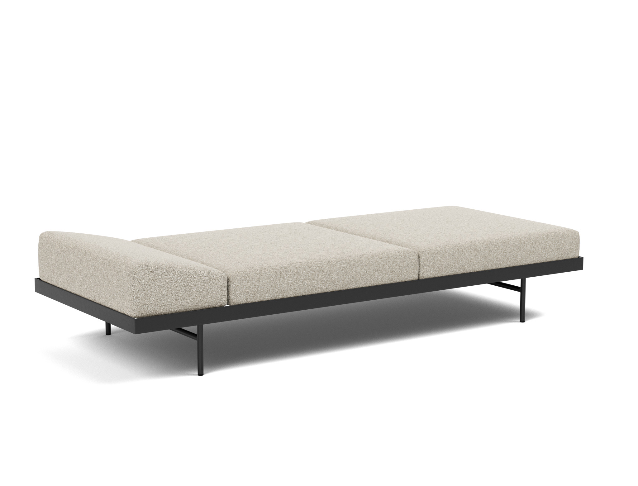 Tagesbett Puri Boucle Skandi 539-Beige Beine mit Nussbaumtisch