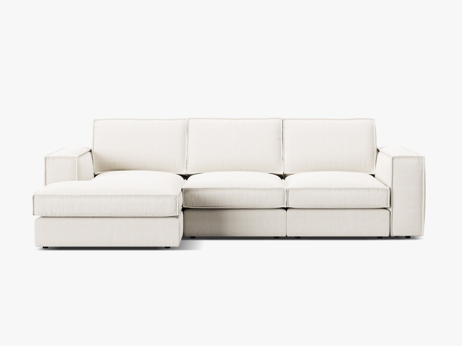 Micadoni modulares Ecksofa Pola 3-Sitzer Links Strukturierter Stoff Babel Weiß
