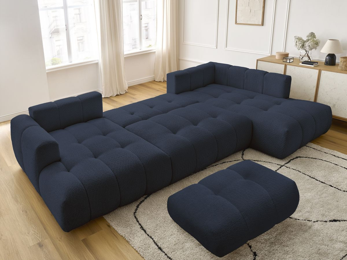 Bobochic Fuji Wohnlandschaft mit Pouf Bouclé-Stoff Dunkelblau Ecke links