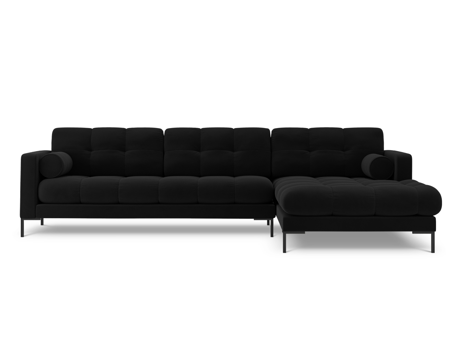 Cosmopolitan Design Ecksofa Bali 5-Sitzer Samt Bluvel Schwarz Rechts Beine Schwarzes Metall
