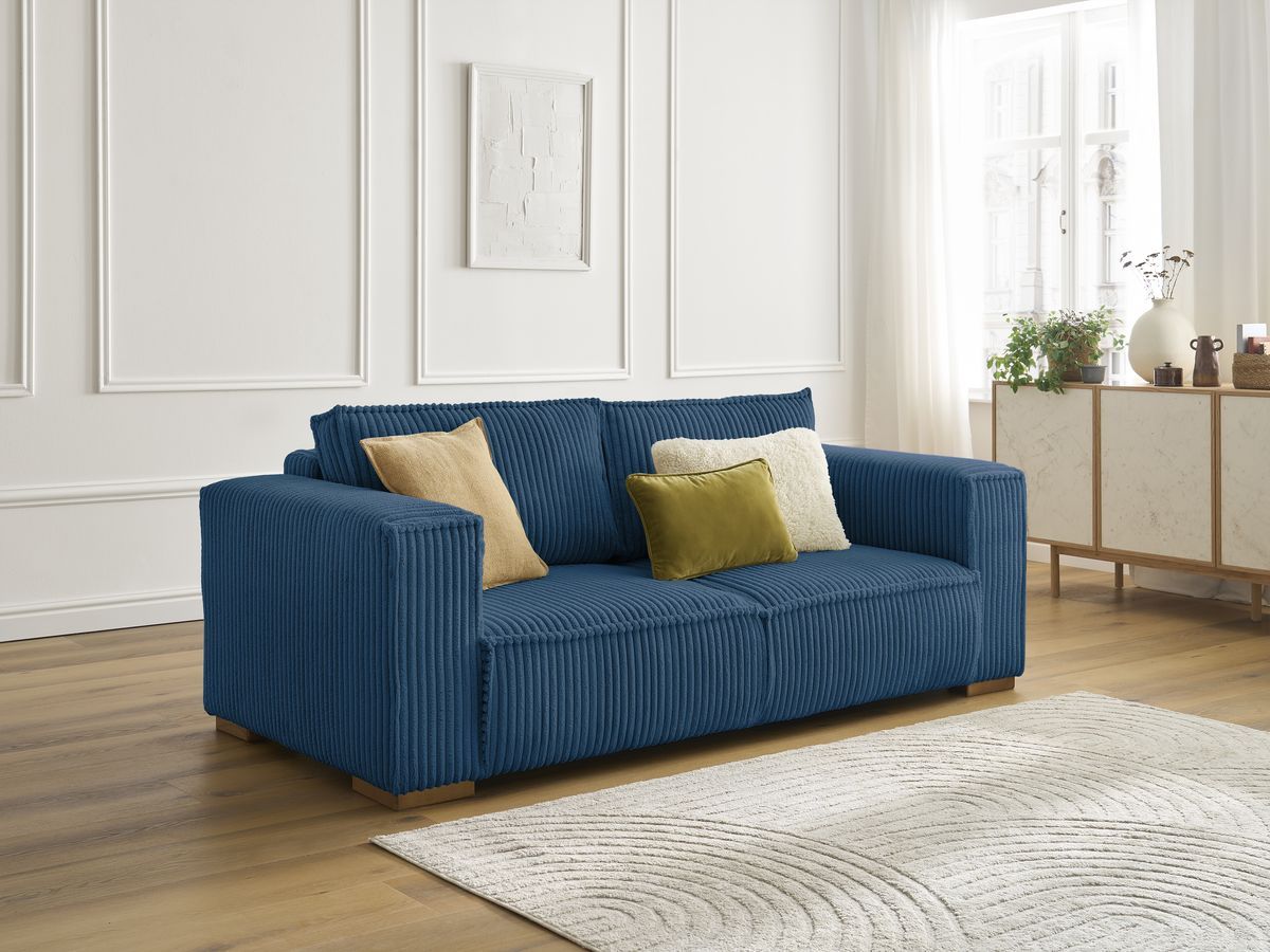 Bobochic Chelsea Sofa 2-Sitzer Breitcord weich Dunkelblau