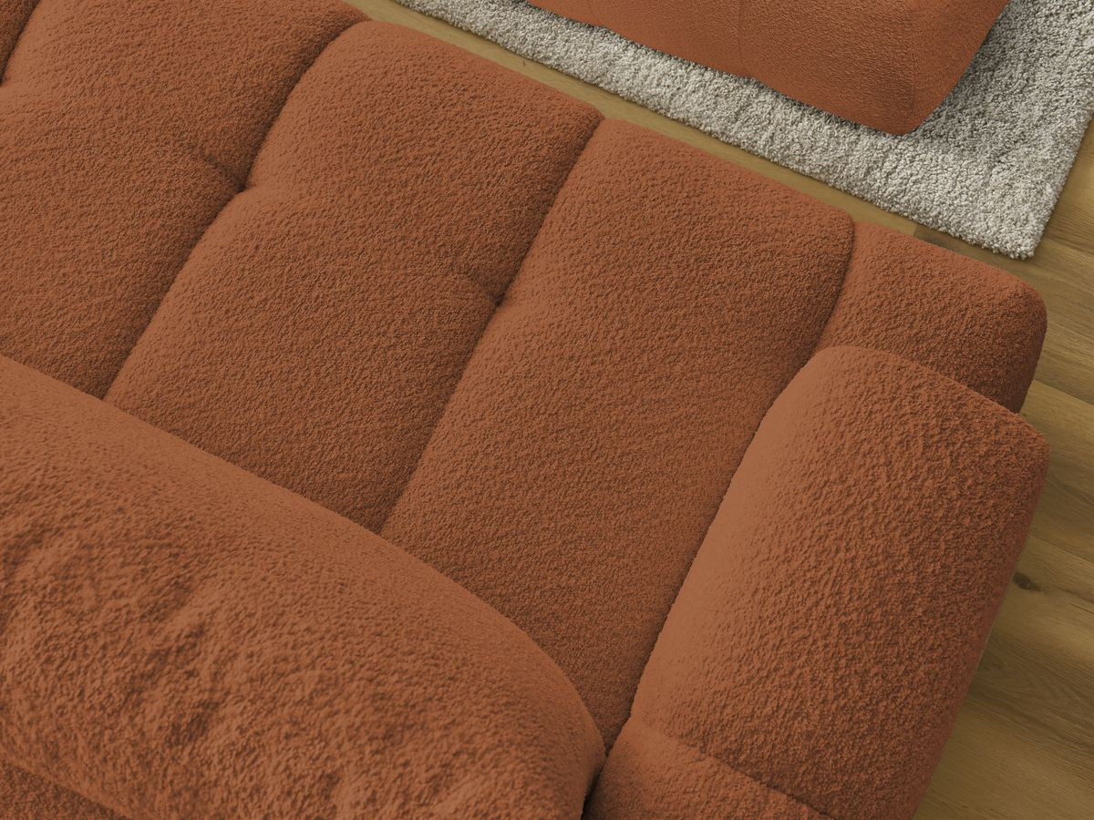 Bobochic Fuji Ecksofa mit Schlaffunktion und Bettkasten und Pouf 292 × 160 cm Bouclé-Stoff Orange Ecke rechts