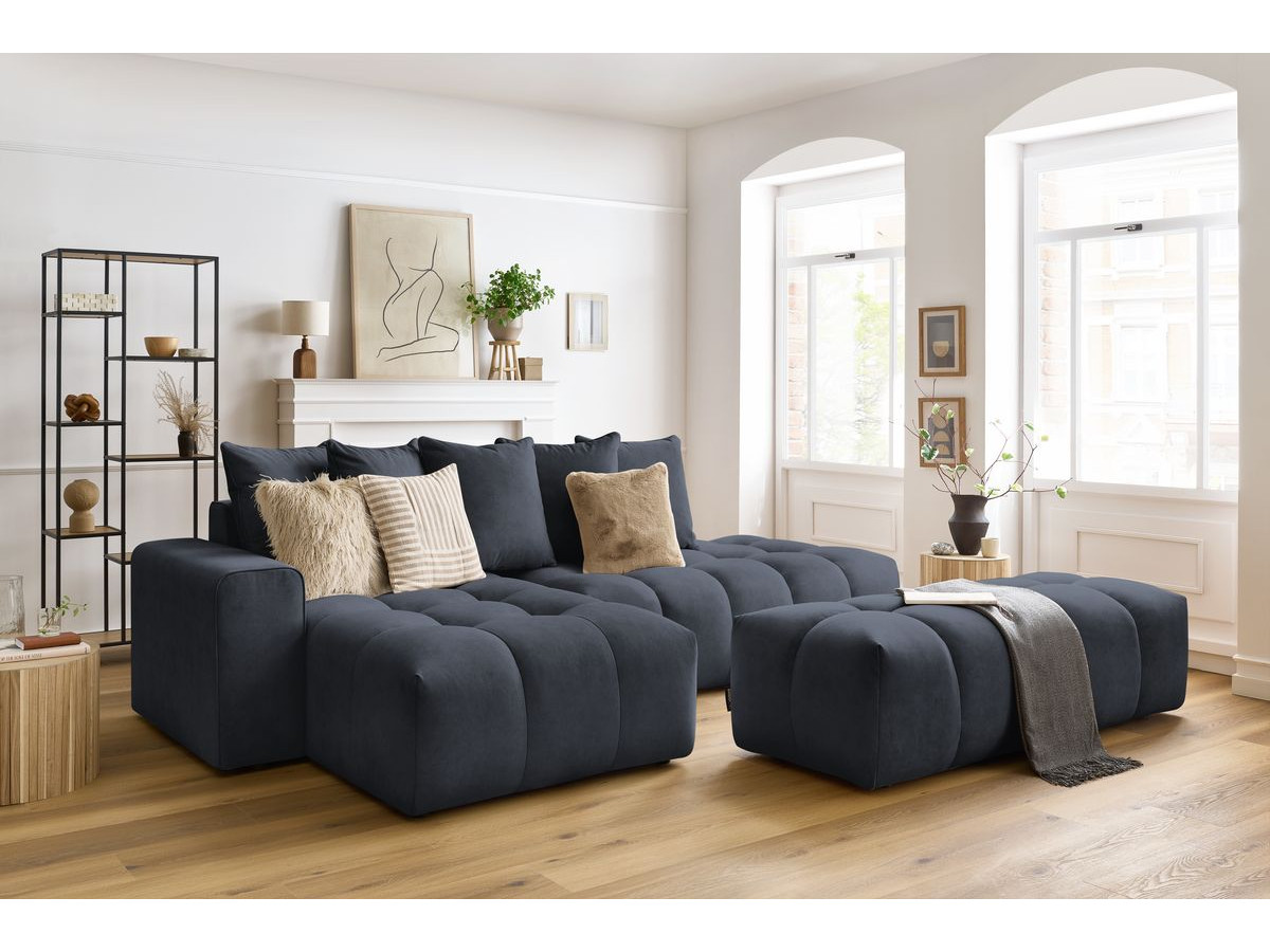 Bobochic Mont-blanc Ecksofa mit Pouf Samt Dunkelblau Ecke links