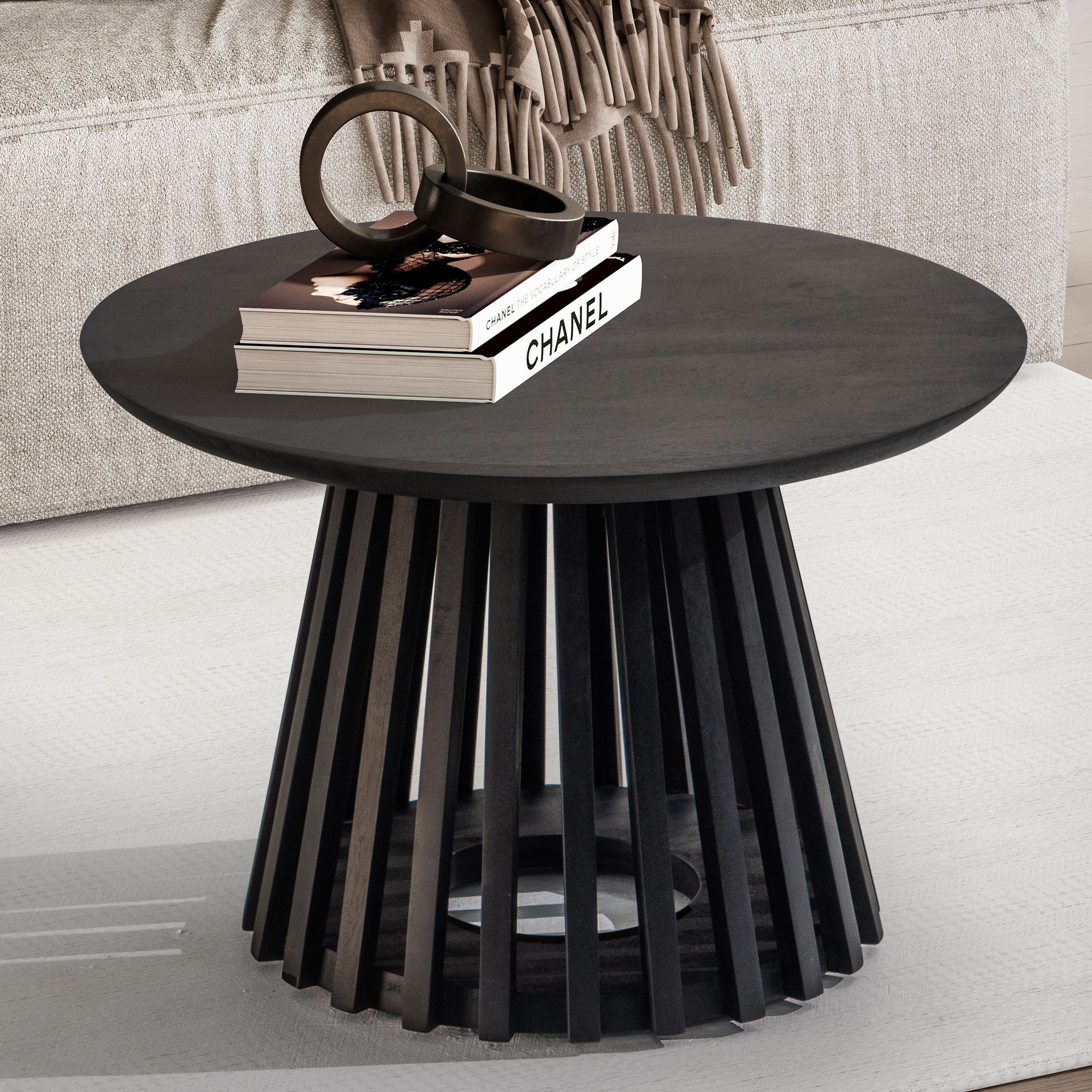 Couchtisch Asker Massivholz Schwarz Ø 60 × H 41 cm