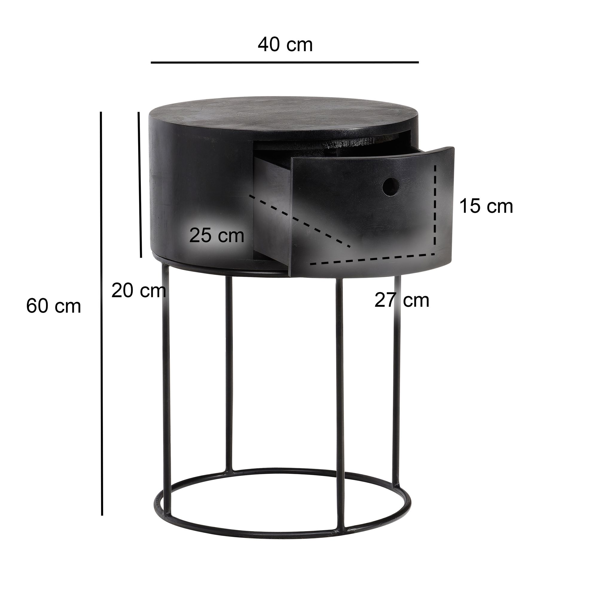 Nachttisch Hamnvik Massivholz Schwarz Ø 40 cm