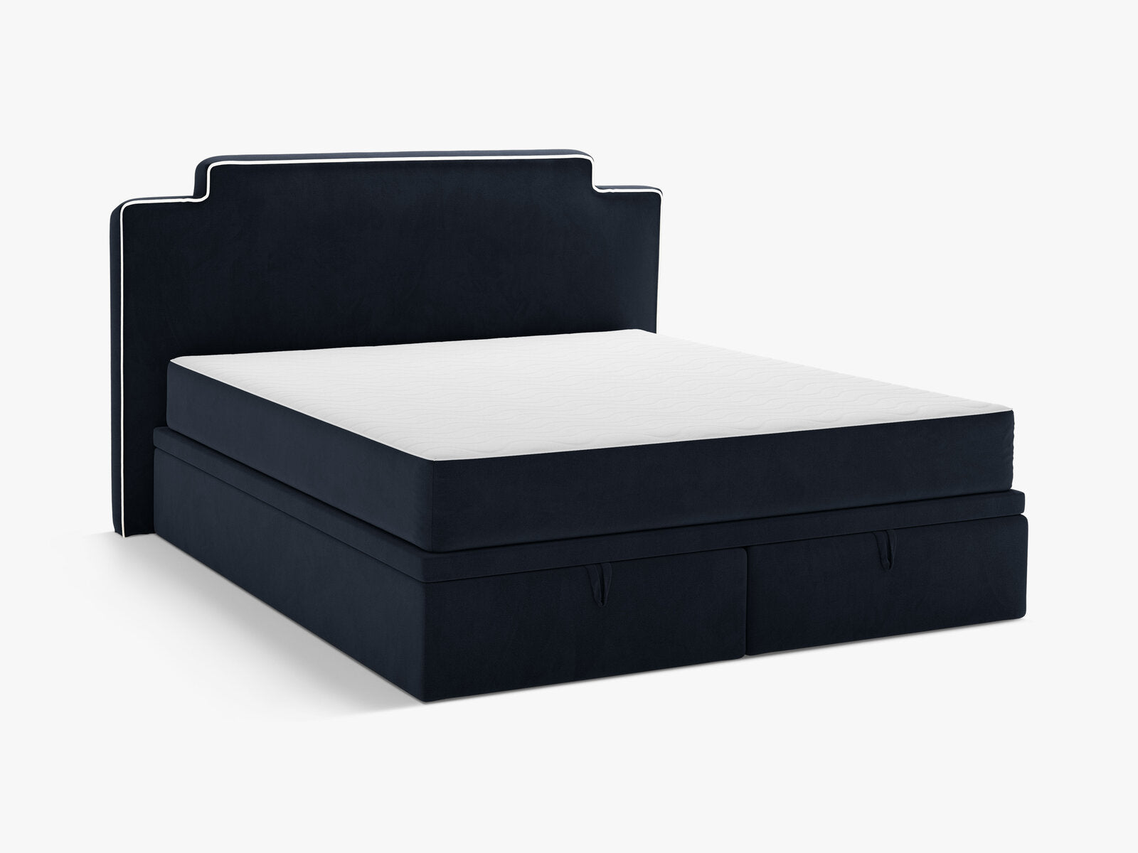 Micadoni Princess Boxspringbett mit Bettkasten und Kopfteil Samt Magic Velvet Elfenbein / Königsblau 140x200