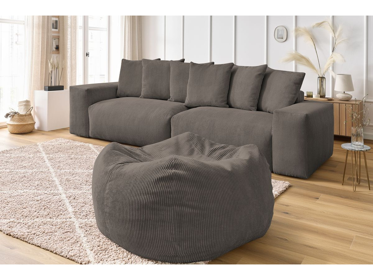 Bobochic Voltaire Sofa 5-Sitzer mit Pouf Cordsamt Taupe