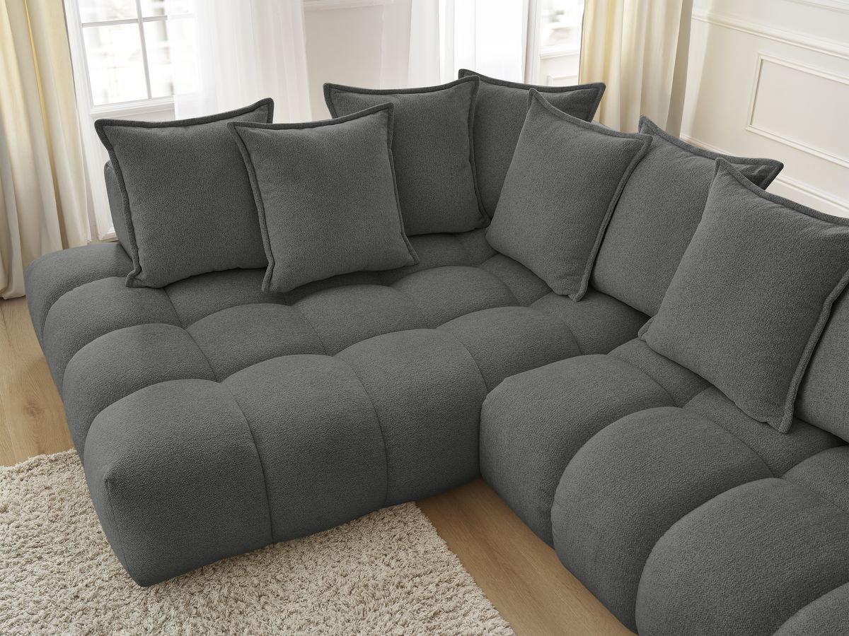 Bobochic Everest Ecksofa, 10 Kissen Melange-Stoff Dunkelgrau Ecke links