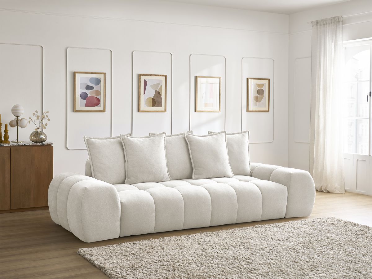 Bobochic Everest Sofa 3-Sitzer, 5 Kissen Strukturstoff Weiß