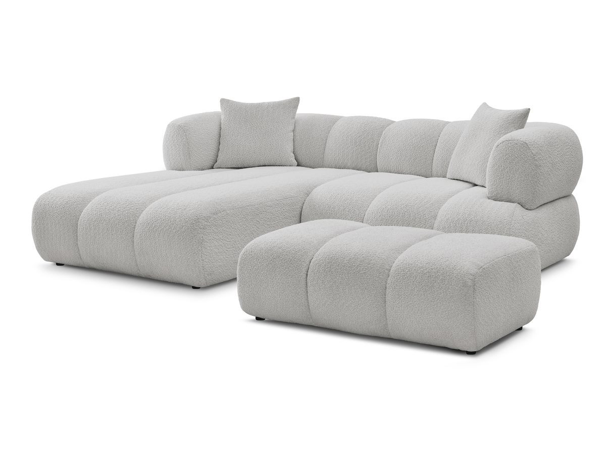 Bobochic Pamira Ecksofa mit Pouf Bouclé-Stoff Hellgrau Ecke links