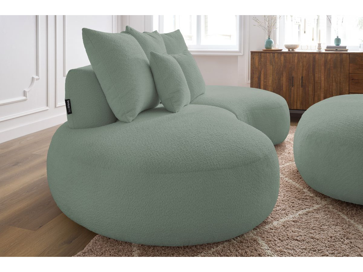 Bobochic Saint-germain Sofa 3-Sitzer mit Pouf Bouclé-Stoff Grün