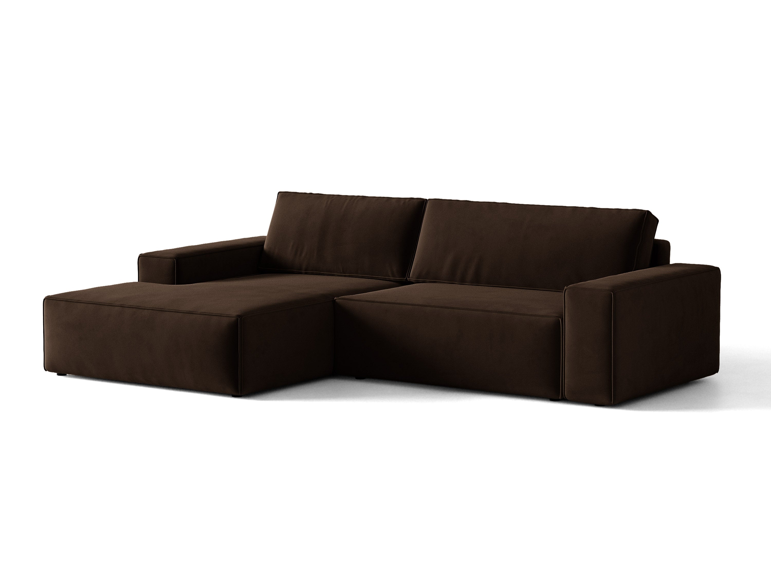 Micadoni Schlaf-Ecksofa Jodie 3-Sitzer Samt Bluvel Dunkelbraun Links