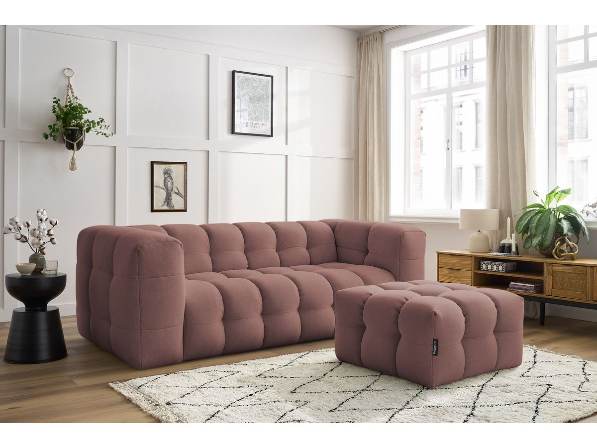 Bobochic Cloud Schlafsofa 3-Sitzer mit Pouf Stoff Rosa