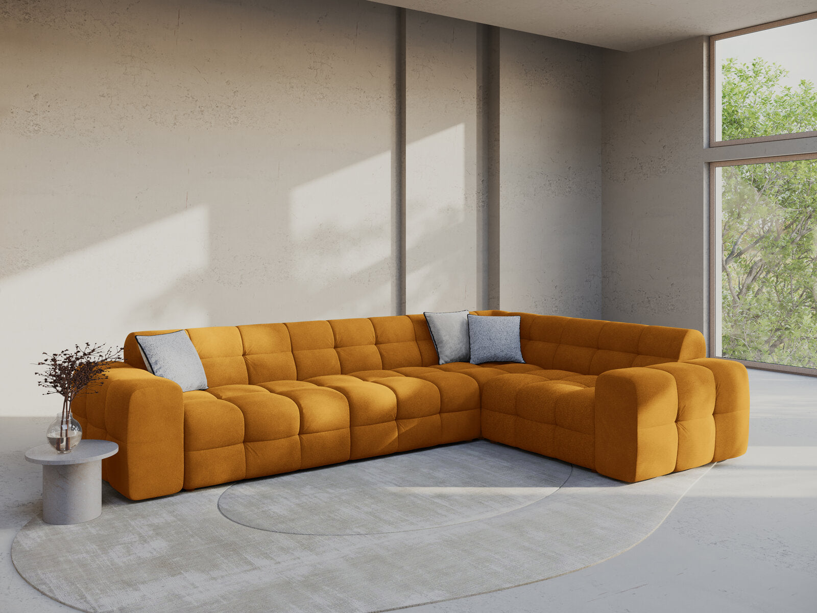 Micadoni Ecksofa Kendal 6-Sitzer Rechts Samt Senf