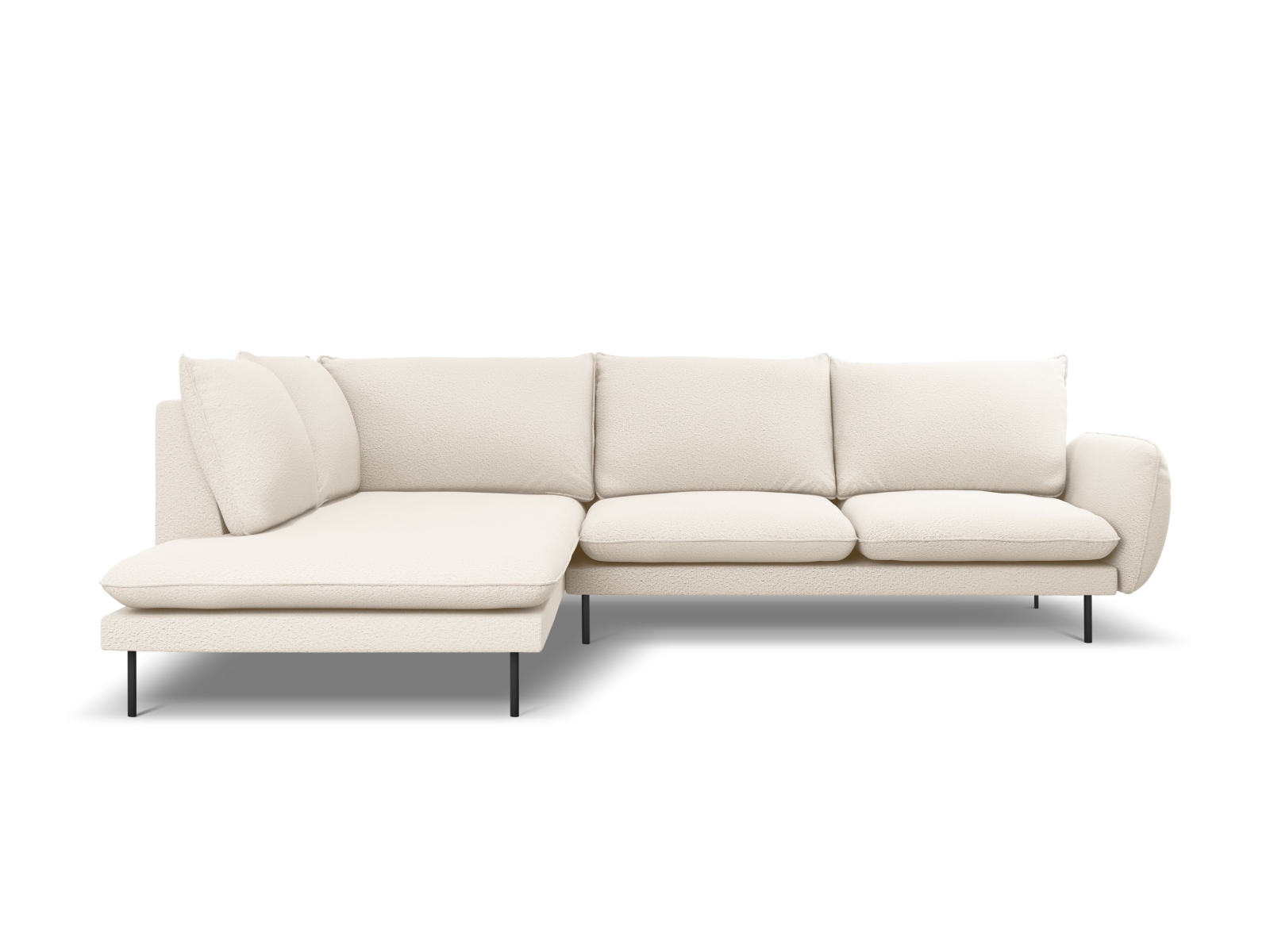 Cosmopolitan Design Ecksofa Vienna 6-Sitzer Boucle Ascot Beige Links Beine Schwarzes Metall